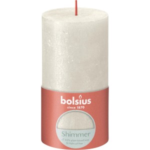 Świeca rustykalna Bolsius Shimmer, 130/68 mm, kolor kości słoniowej z metalicznym wykończeniem.