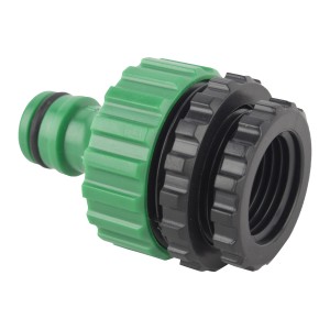 Zielone i czarne złączki wodne t.b.t. do węży ogrodowych.