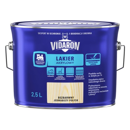Vidaron Lakier akrylowy do drewna bezbarwny jedwabisty połysk 2,5l