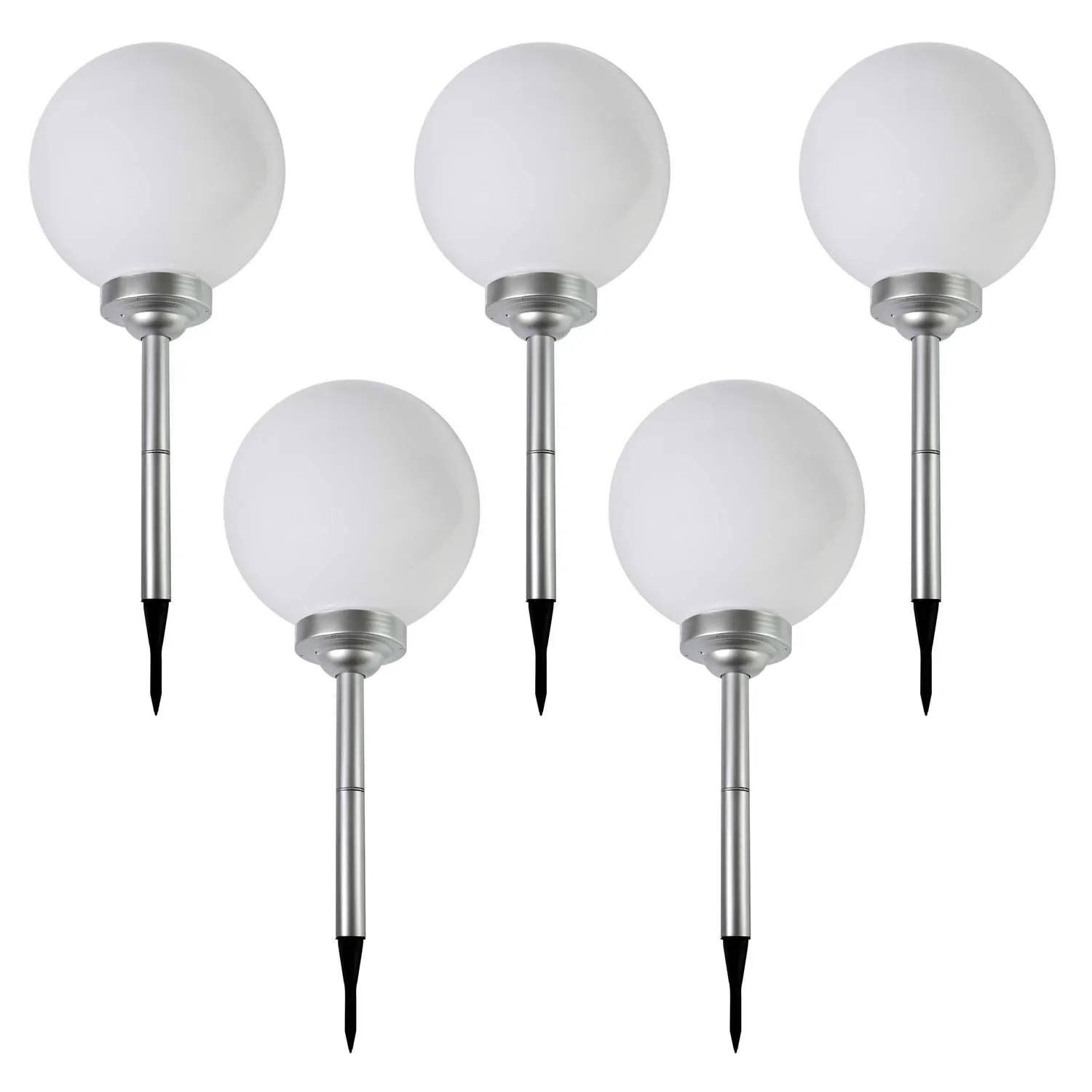 4iQ Zestaw 5 lamp solarnych LED ZENIT srebrnych śr. 30 cm