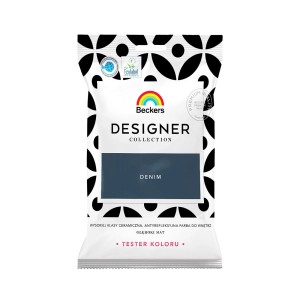Próbka koloru 'Denim' Beckers Designer Collection, niebieska farba do ścian w saszetce.
