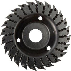 Czarna tarcza t.b.t. do pił z ząbkowaną krawędzią i wypustkami.