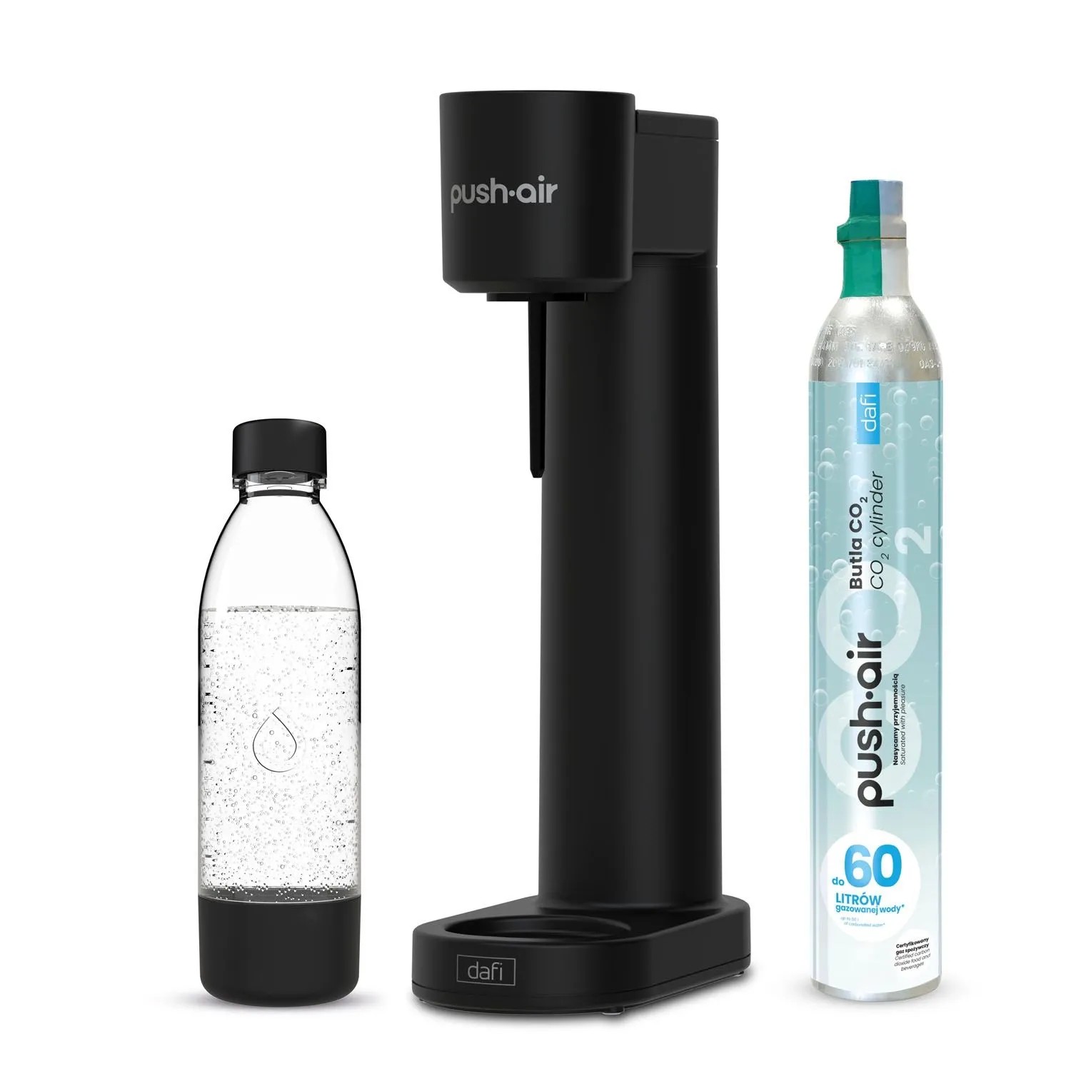 Dafi Saturator do wody PushAir czarny + nabój CO2 + butelka 0,7 L