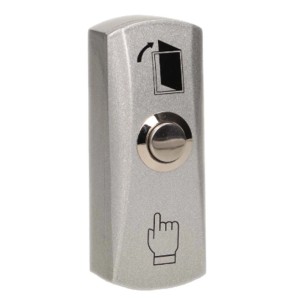 Srebrny przycisk otwierania drzwi t.b.t. do monitoringu z symbolem dłoni.