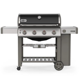 Grill gazowy Weber, model t.b.t., z półkami i wskaźnikiem temperatury.