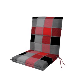Poduszka na krzesło ogrodowe Doppler Niederlehner Spot w kratę w kolorach czerwonym, szarym i antracytowym.