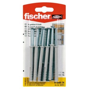 Fischer Kołek rozporowy z wkrętem N 6 x 60/10 S, 15 sztuk, wstępnie zmontowany, do szybkiego montażu.
