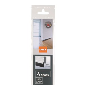 Opakowanie białej listwy uszczelniającej do drzwi OBI Standard do akcesoriów drzwiowych, odpowiedniej do gładkich podłóg.