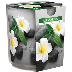 t.b.t. Świeca zapachowa z kwiatami i kamieniami w szkle.