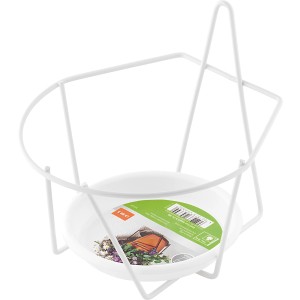 Biały uchwyt ścienny na doniczkę Ø 18 cm z drutu malowanego proszkowo do ścian domów, balkonów i tarasów.