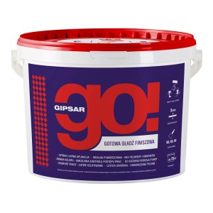 Wiadro gładzi szpachlowej Gipsar Go!, czerwono-białe, do gładkich ścian.