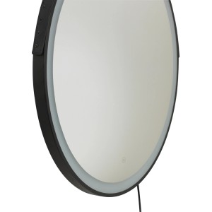 Okrągłe lustro t.b.t. z czarną ramą i oświetleniem LED.