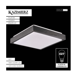 Kwadratowa, czarna lampa sufitowa (Plafony) firmy t.b.t. z oświetleniem LED.