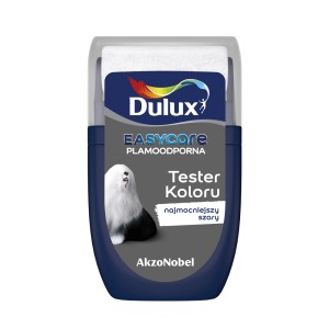 Tester koloru Dulux Easycare w kolorze szarym. Wałek do malowania ścian.
