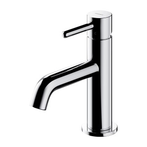 Błyszcząca, chromowana bateria umywalkowa t.b.t., minimalistyczny design.