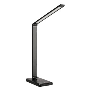 Czarna lampka biurkowa LED t.b.t. do pracy.