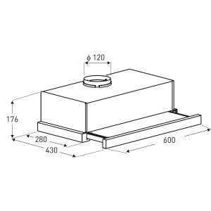 Rysunek techniczny okapu płaskiego t.b.t. z wymiarami.