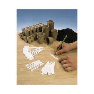 Etykiety do roślin (20 szt.) do oznaczania roślin, z doniczkami i ziemią.