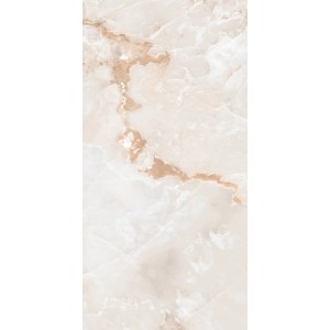 Płytka podłogowa t.b.t. z efektem marmuru, wzór beżowo-biały.