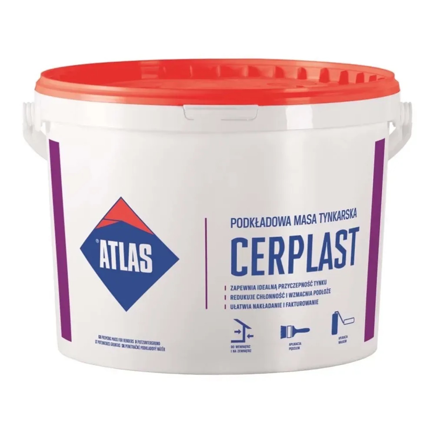 Wiadro z gruntem głęboko penetrującym Atlas Cerplast, białe z czerwoną pokrywą.