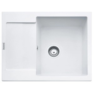 Biały zlewozmywak granitowy t.b.t. z ociekaczem, widok z góry.