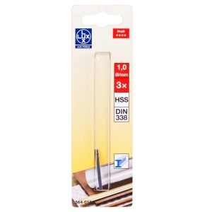 Zestaw wierteł do metalu, 1.0mm, 3 sztuki, stal HSS, DIN 338