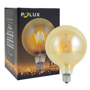 Dekoracyjna żarówka LED E27 w stylu vintage z ciepłym, bursztynowym światłem.
