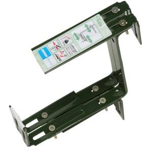 Zielony, 3-wymiarowy regulowany metalowy uchwyt na skrzynkę balkonową, odpowiedni do skrzynek na kwiaty.