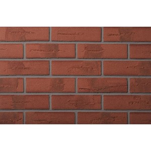 Czerwone płytki ceglane t.b.t. w układzie muru, kamienie dekoracyjne i klinkiery do wewnątrz i na zewnątrz.