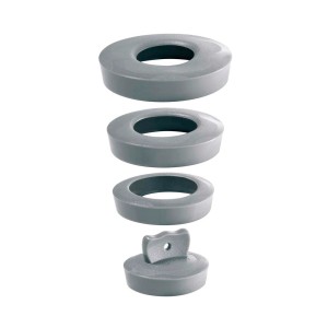 Szary syfon odpływowy do umywalek, składający się z kilku części.