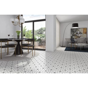 Wzorzyste płytki podłogowe w salonie. Idealne do stylowych akcentów.