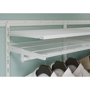 Biały metalowy wspornik kątowy, 1-rzędowy, 30 cm, do zawieszania półek w szafie.