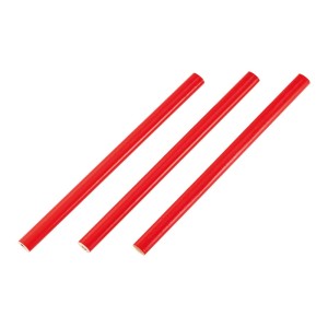 Trzy czerwone ołówki stolarskie, długość 18 cm, do oznaczania drewna.
