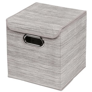 Kwadratowe, szare pudełko do przechowywania t.b.t. do organizacji szafy z pokrywką i uchwytem.