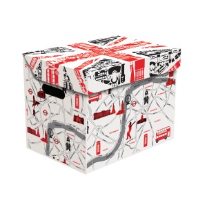 Dekoracyjne pudełko kartonowe t.b.t. z motywem Londynu, idealne do przechowywania.