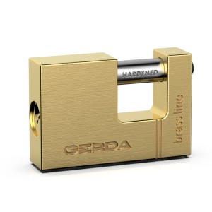Mosiężny, prostokątny kłódka marki Gerda.