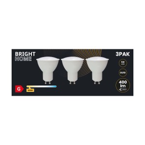 Zestaw 3 żarówek LED GU10 Bright Home, 5W, 400 lumenów, 3000K.