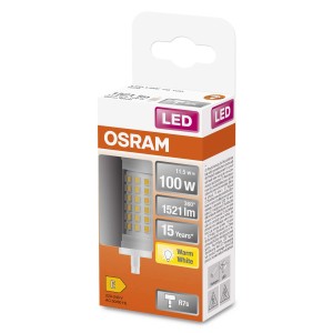 Żarówka LED R7S OSRAM w opakowaniu, 11.5W, ciepła biel, 1521 lumenów. Energooszczędna i trwała.