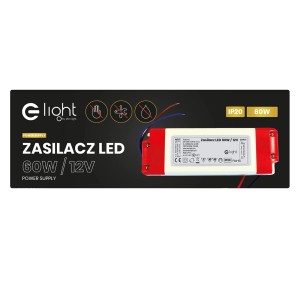 Transformator LED 60W/12V do taśm LED. Zasilacz z czerwoną krawędzią i kablami.