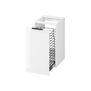 t.b.t. Zestaw mebli łazienkowych: Biała szafka dolna z wysuwanym koszem i czarnym uchwytem.