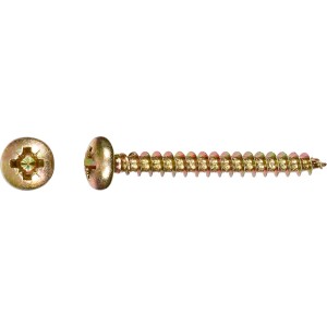 Wkręt do płyty wiórowej z łbem półokrągłym, Ø 4x35 mm, ocynkowany na żółto, z napędem PZ, 10 sztuk