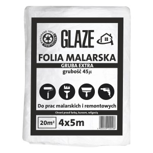 Opakowanie grubej (45µ) folii malarskiej, 20m² (4x5m), ochrona przed farbą, kurzem i wilgocią.