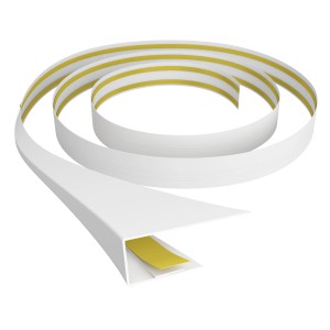 Biała listwa montażowa t.b.t. do paneli z paskami klejącymi.