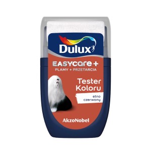 Tester koloru Dulux EasyCare Etno Czerwony, czerwona farba do ścian.
