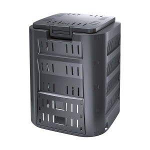 Czarny kompostownik Compogreen 210 l na odpady ogrodowe i kuchenne, z klapą.