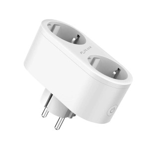 Białe podwójne gniazdko t.b.t. do sterowania domem.