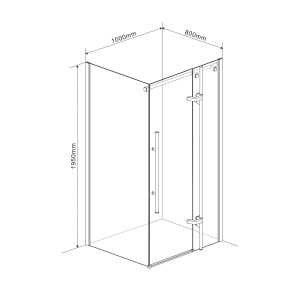 Rysunek techniczny kabiny kwadratowej o wymiarach 1000x800x1950mm.