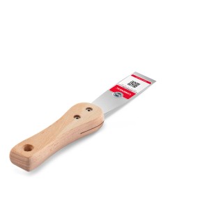 Szpachelka 30 mm z drewnianą rączką i stalowym ostrzem do naprawy tynku.