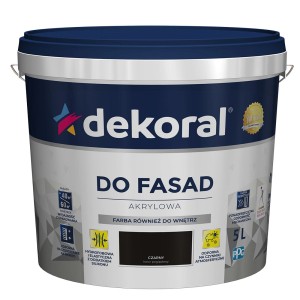 Farba fasadowa Dekoral, akrylowa, czarna, wiadro 5L.