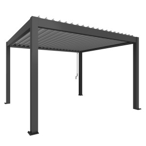Pergola Biohort w kolorze ciemnoszarym/srebrnym metalik: Nowoczesne zadaszenie tarasu z regulowanymi lamelami.